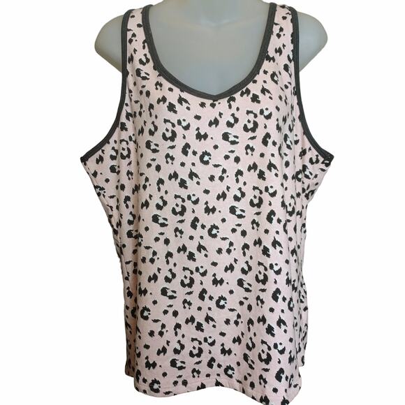 Live Love Lounge Karen Neuburger Womens Tank XL Leopard Print Pink PJ Pajama Top - Picture 1 of 6